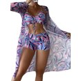 thumbnail image 1 of MAWCLOS Women Bathing Suit Ruched Swimsuit Three Pieces Swim Bikini Set Push Up Seaside Floral Print Swimming Suits Purple M, 1 of 3