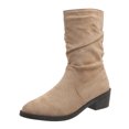 thumbnail image 4 of Dakaela Bottes Western Plissées pour Femmes en Suède Style Cowboy Larges Mi-Mollet Bottillons Bout Rond à Enfiler Chaussures de Marche, 4 of 5
