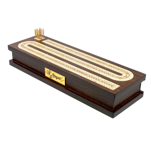 Regal Games Ensemble de Jeu de Cribbage avec Rangement pour Cartes, Plateau en Bois et 9 Chevilles en Métal - Jeux de Société Classiques de Luxe Uniques - Idéal pour 2 à 4 Personnes