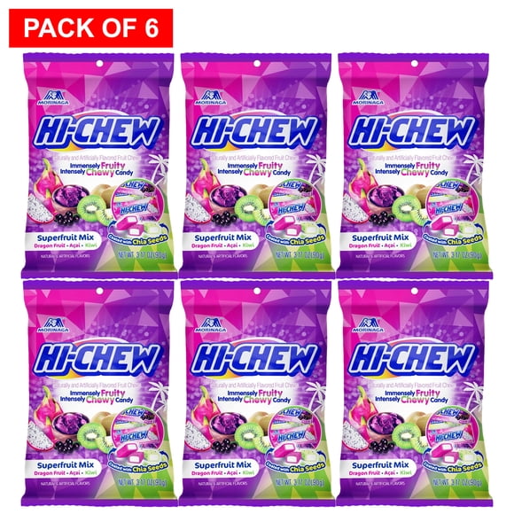 HI‑CHEW Superfruit Mix Chewy Candy, Gluten‑Free, Natural & Artificial Fruit Flavors, 3.17oz Each (Pack of 6)