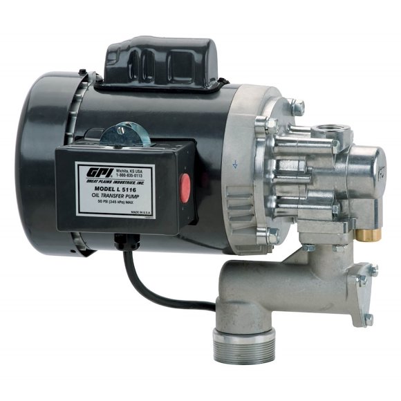 GPI Liquid Transfer Tank Pump 142100-01 Electric; 115-230 Volt AC; 4 Gallons Per Minute; 8 Foot Length Hose; With Two-Piece Suction Pipe; Aluminum Housing; Ball Valve Type Nozzle
