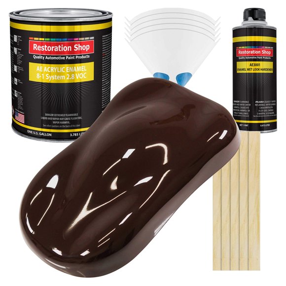 Restoration Shop - Peinture Auto à l'Émail Acrylique Brun Foncé - Trousse Complète de Peinture d'Un Gallon - Revêtement Professionnel à une Étape à Haut Lustre pour Automobile, Voiture, Camion, Équipement, Ratio de Mélange 8:1, 2,8 VOC