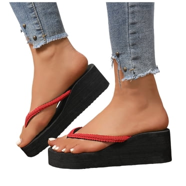 Beads Platform Flip Flops for Women Casual Beach Summer Chunky Wedge Slip on Sandals Indoor Outdoor Slippers