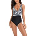 thumbnail image 2 of Birdeem Womens Contrast Color Stripe Camisole Backless Bikini One-Piece Swimsuit, 2 of 12