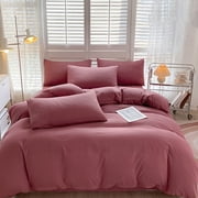 Wzzjkit All-Season Bedding Set 4-Piece Washable Solid Color Bed Sheet Duvet Cover and Pillowcases Comforter Set for Home Office Dormitory School Supplies Bedding Comforter Sets