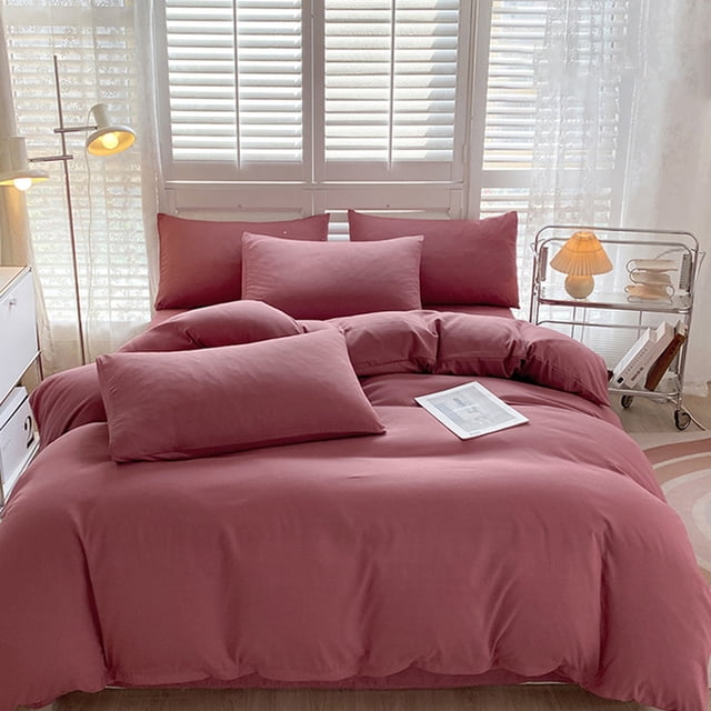 PRETXORVE All-Season Bedding Set - 4-Piece Washable Solid Color Bed Sheet Duvet Cover and Pillowcases