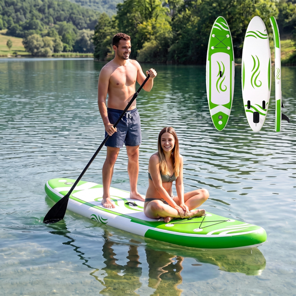 Naipo 10FT Inflatable Paddle Board Sup Stand-up Paddle Board with Paddle Board & Backpack &Paddle Leash for Adult & Youth
