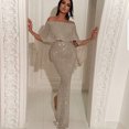 thumbnail image 2 of Pompotops Ladies Back Big Leaf Wrapped Chest And Shoulder BlingBling Package Hip Split Evening Dress, 2 of 5
