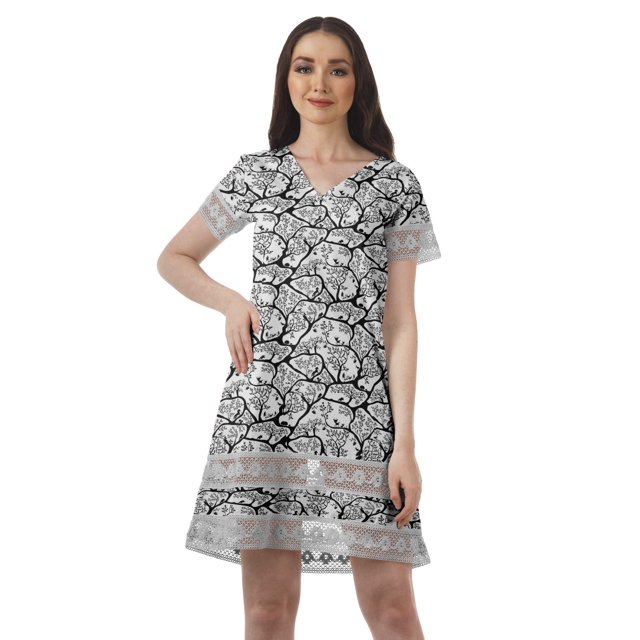 Moomaya Robe de Plage Imprimée en Coton Flex à Manches Courtes pour Femmes, Robe de Cocktail