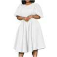 thumbnail image 2 of EQWLJWE Liquidation d'Économies d'Été! Robe Femme à Manches Bouffantes, Couleur Unie, Ceinture, Coupe Trapèze, Grande Taille, Ourlet de Robe, Ceinture, Robe de Bureau, Robe Quotidienne, Robes d'Été 2023, 2 of 8