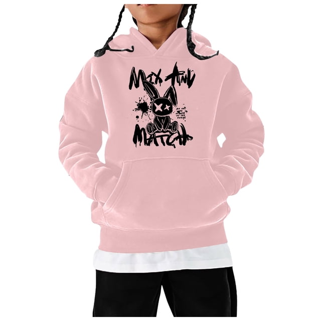 PMVFHDE Sweatshirts for Girl Children's Long Sleeved Cartoon Rabbit Print Hoodie Pink,6-7 Years