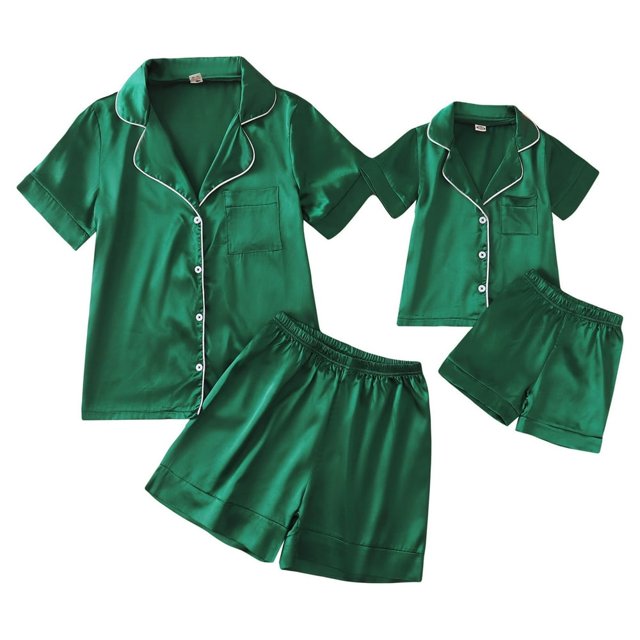 Ensembles de Pyjamas Assortis pour la Famille d'Été 2 Pcs Ensembles de Pyjamas à Manches Courtes pour la Famille Vert Taille Bébé-Enfants-Adulte Unisexe
