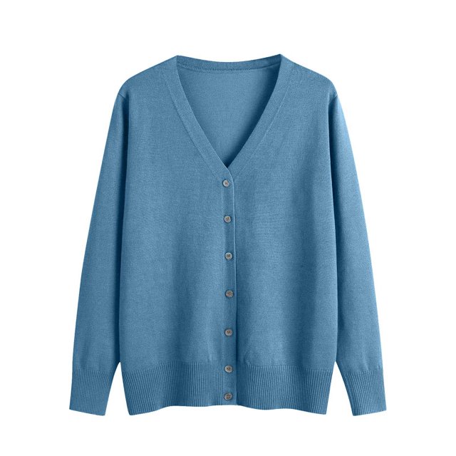 aohooy Women's Cable Knit Long Sleeve Open Front Cardigan V-Neck Button Down Cardigans Solid Outerwear Sweaters Blue,M