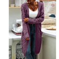 thumbnail image 2 of Women Hooded Open Front Cardigan Cable Knit Sweaters Solid Chunky Long Sweater Coats with Pockets, 2 of 5