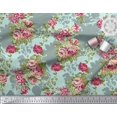 thumbnail image 3 of Soimoi Green polyester Crepe Fabric Leaves & Grandiflora Roses Floral Decor Fabric Printed Yard 52 Inch Wide, 3 of 5