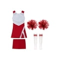 thumbnail image 3 of Oyolan Filles Enfants Ensemble 4 Pcs Costume de Cheerleading avec Shorts Pompons Chaussettes Ensemble Robe de Danse de Lycée Tenue de Cheerleader B Rouge 8, 3 of 5