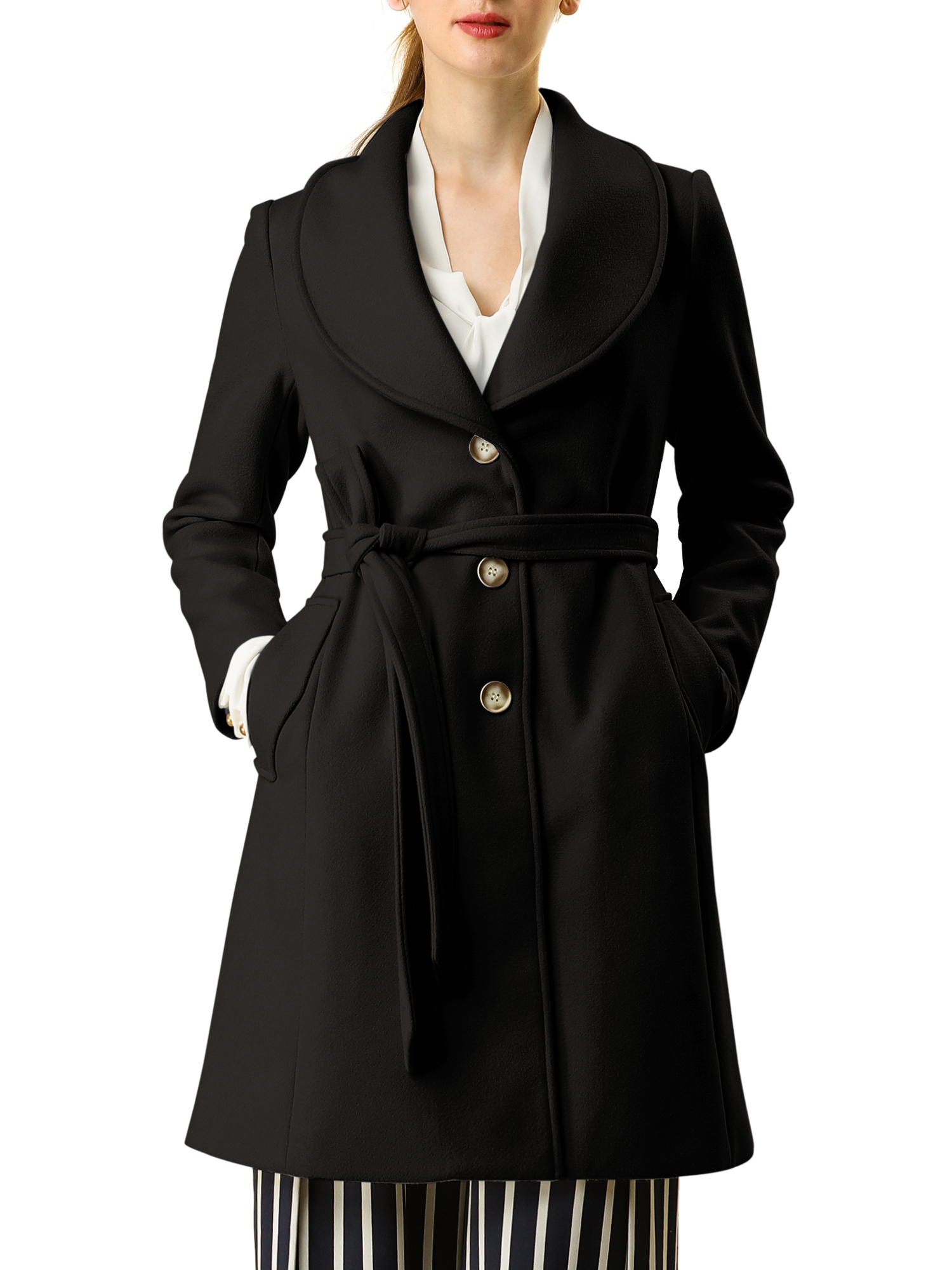 INSPIRE CHIC Manteau Trench Long pour Femme, Mignon, à Col Rabattu, à Simple Boutonnage, avec Ceinture
