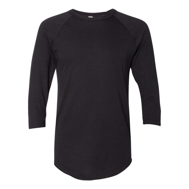 American Apparel 50/50 Raglan Three-Quarter Sleeve Tee, XS, Black