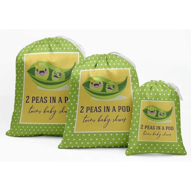 Darling Souvenir Vert Jumeaux Fournitures de Fête de Baby Shower Pochettes à Cordon Sacs à Cadeaux 15 Pcs