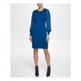 thumbnail image 1 of DKNY Robe Fourreau pour Femmes, Bleu Sarcelle, Extensible, Côtelée, Transparente, Non Doublée, Manches Blouson, Col Ras du Cou, Longueur Genou, pour le Travail, m, 1 of 6