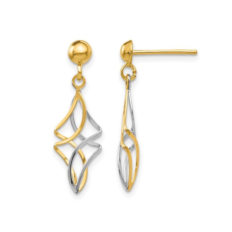 10K Yellow and White Gold Polished Dangle Twist Earrings