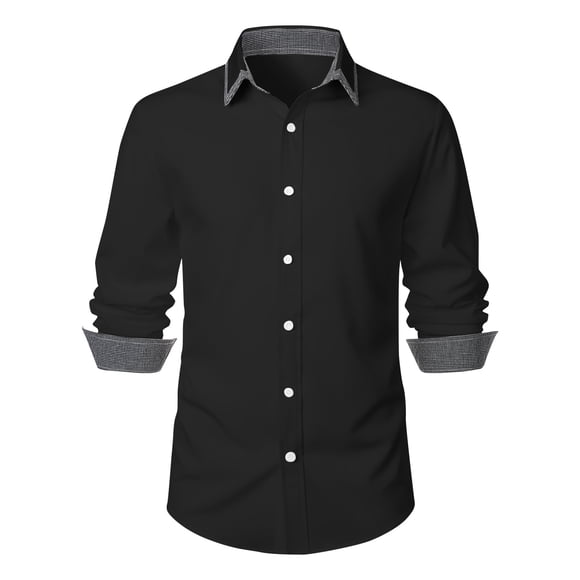 Meichang Mens Cotton T-Shirt 2024 Long Sleeve Lapel Collar Work Tshirt Slim Fit Botton Down Shirt Classic Solid Business Dress Shirt