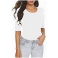 thumbnail image 1 of AherBiu T-Shirts pour Femmes Couleur Unie Manches 1/2 Col Rond Été Ajusté Extensible Confortable Basique, 1 of 6