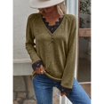 thumbnail image 2 of Haut Tricoté pour Femmes, Col en V, Manches Raglan, Confortable pour le Travail, pour les Rendez-Vous, Gris, Noir, Rouge, Bleu, Kaki, Rose Vif, Couleur Citrouille, 2 of 8