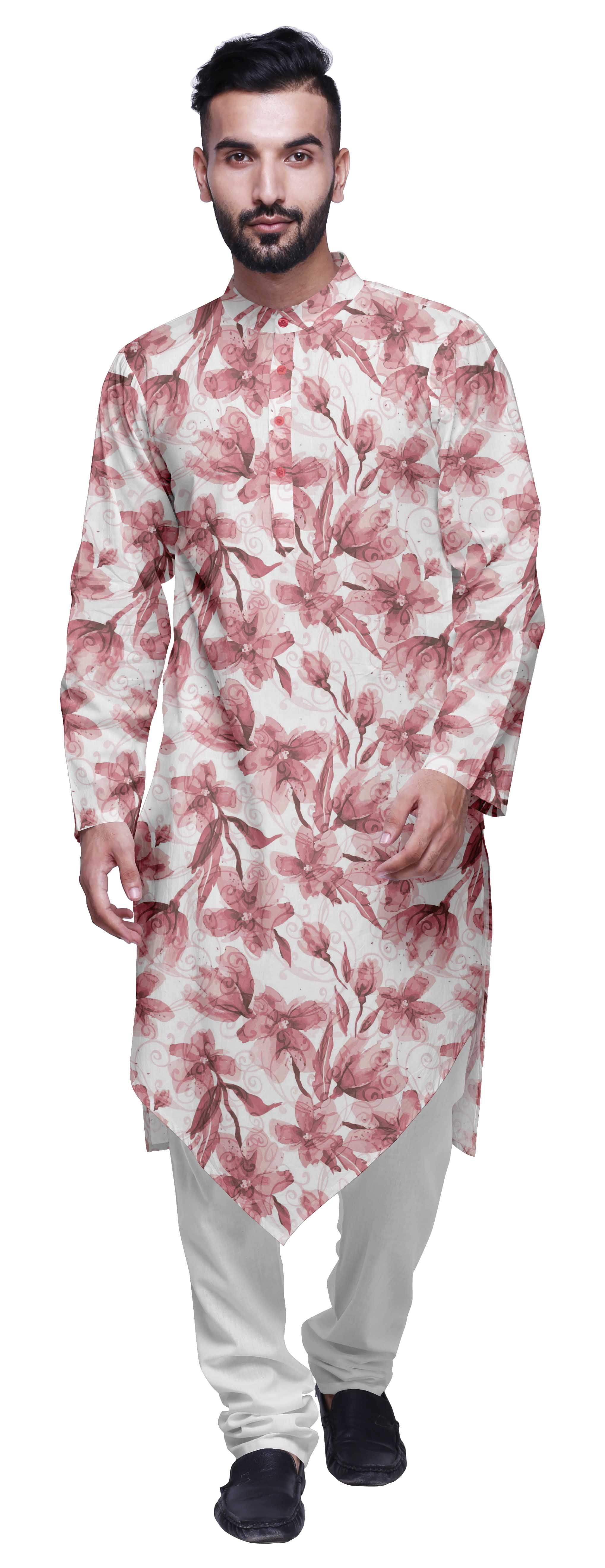 Atasi Printed Long Sleeve Kurta For Men Mandarin Collar Ethnic Long Kurta For Boys