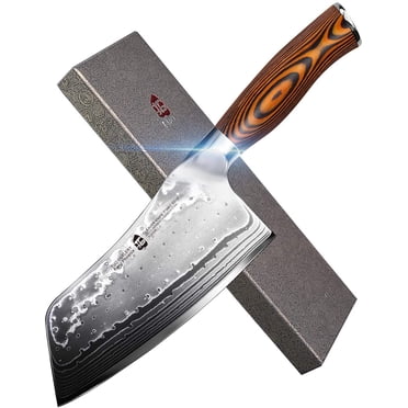 TUO Cutlery Cleaver Knife - Japanese AUS-10 45-Layers Steel - Chinese Chef's Knife Featured Damascus Rose Pattern - Meat and Vegetable Cleaver with Ergonomic Pakkawood Handle - 7" - Fiery Phoenix