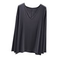 thumbnail image 1 of MeetoTime V Neck Long Sleeve Shirts for Women Comfortable Loose Tops Solid Color Lounge Tops Pullover, 1 of 7