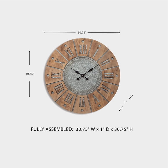 Signature Design by Ashley Payson Wall Clock in Antique Gray and Natural