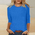 thumbnail image 2 of Pompotops T-shirt Uni pour Femme, Blouse Mi-Longue à Manches 3/4, Col Rond, Hauts Décontractés, Liquidation, 2 of 5
