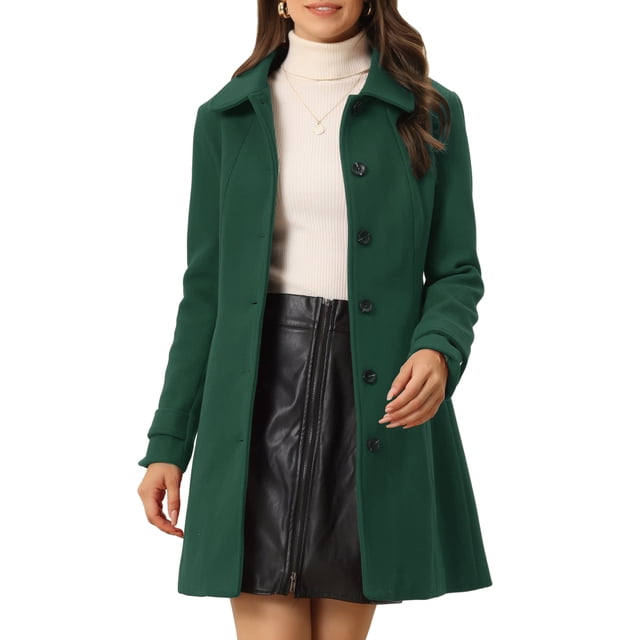 INSPIRE CHIC Manteau Long d'Hiver pour Femme à Col Peter Pan, à Simple Boutonnage, Uni Vert Foncé TP