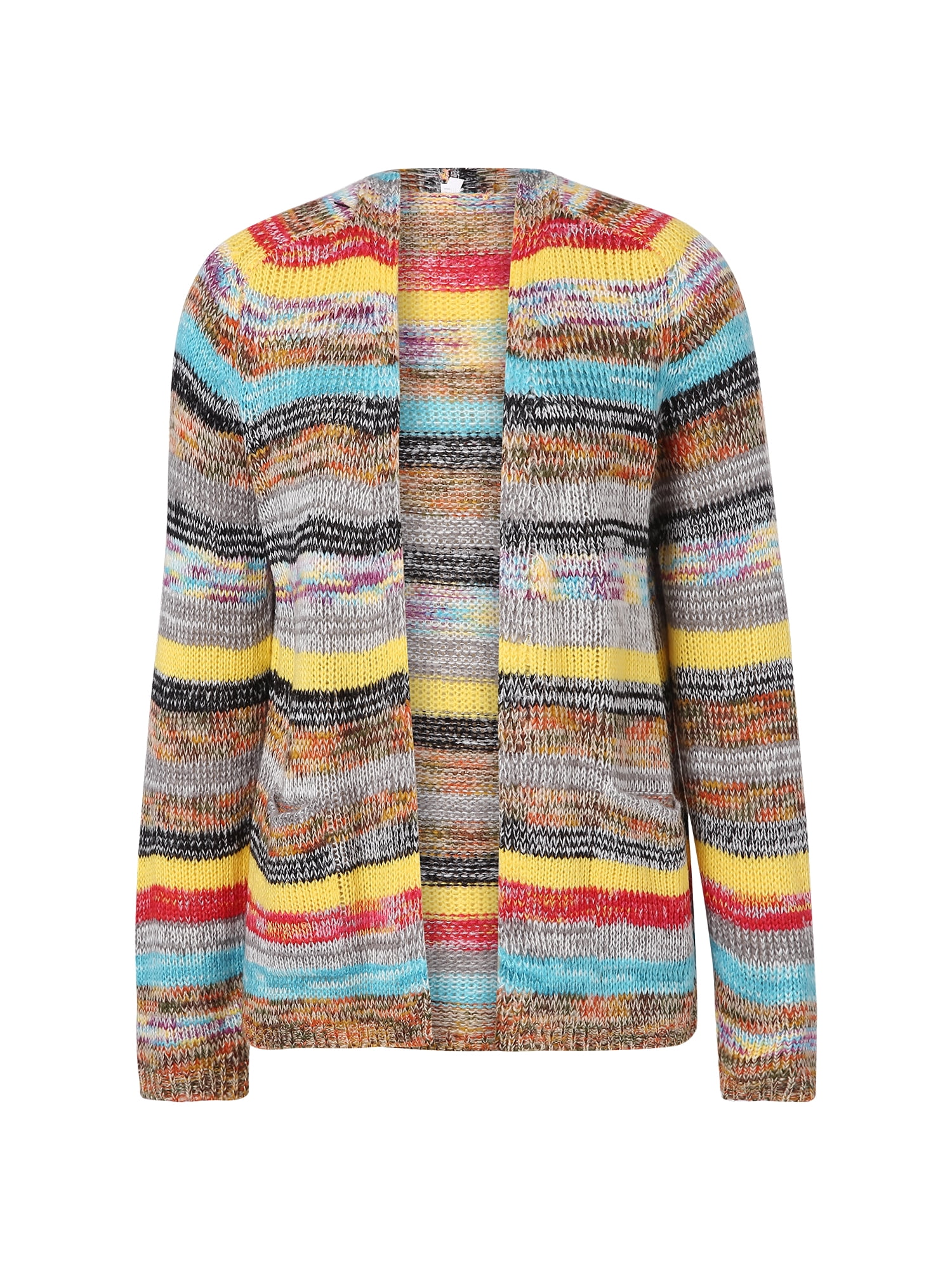 Fortune Women Rainbow Striped Knit Cardigan Long Sleeve Open Front Sweater S-3XL