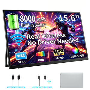 KEEPTIME 8000 mAh moniteur portable sans fil, 15.6" 1080P IPS Écran portable, deuxième affichage de jeux d'ordinateur avec haut-parleurs, moniteur de voyage pour Windows/Mac/Android/iOS/Gaming Console