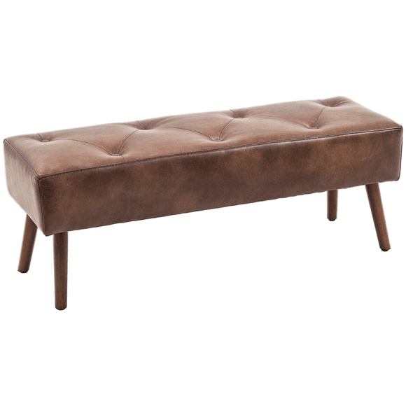 HOMCOM PU Upholstered End of Bed Bench with Button Tufted for Bedroom Brown