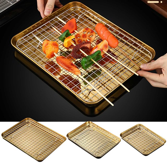 1 Ensemble de Moules de Cuisson en Acier Inoxydable Plateau Rectangulaire Plateau de Rangement pour Aliments Assiettes d'Apéritif Fond Plat Moule de Cuisson Grille de Refroidissement Égouttoir pour Plats de Cuisson Fournitures de Cuisine Grille Ménagère Cuisson
