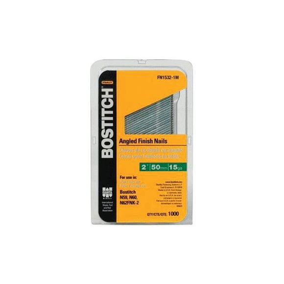 Stanley Bostitch 2607943 Clous de Finition à Bande Inclinée à Corps Lisse de Calibre 15, 2 Po x 0,12 Po de Diamètre - Lot de 1 000