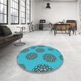 thumbnail image 4 of Ahgly Tapis Rond Lavable en Machine Intérieur Transitionnel Vert Cyan Foncé, 8 Pieds Rond, 4 of 7