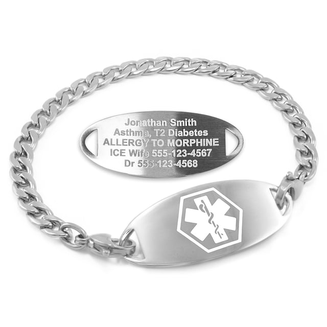 MedicEngraved Stainless Steel Custom Medical Alert Bracelet - 5mm Curb Link