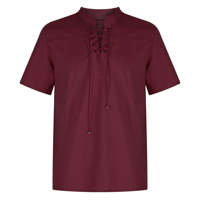 EQWLJWE Chemise d'Été pour Hommes Hauts de Mode pour Hommes Rétro Couleur Unie Ample Décontractée Chemise à Manches Courtes Hauts à Manches Courtes pour Homme