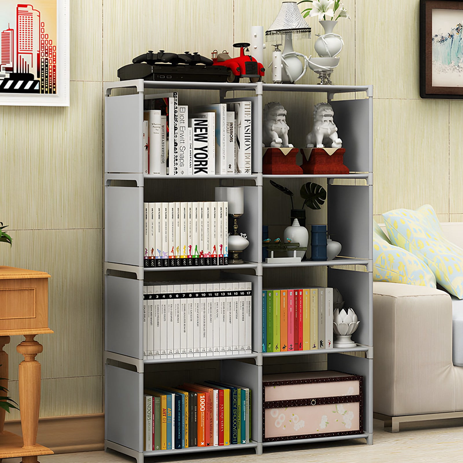 5 Tier 8 Cube Storage Book Shelf, Shelf Assembled Freestanding Vertical Storage Rack Tall Bookshelf with Adjustable Shelves for Home Office