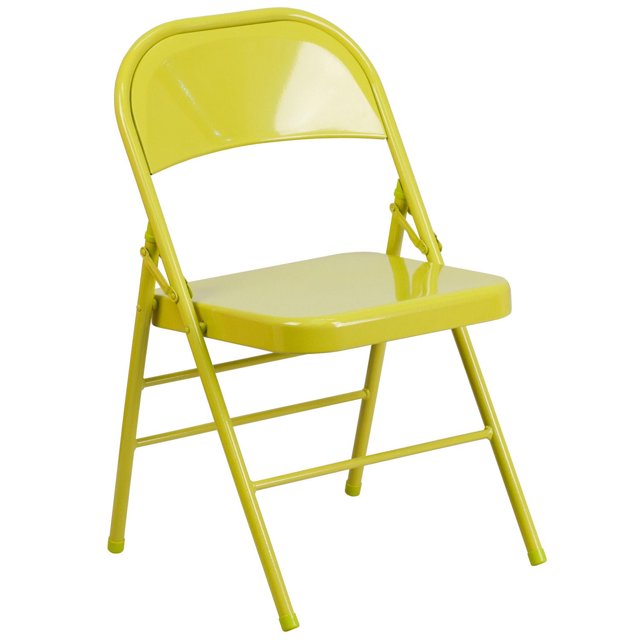 HERCULES COLORBURST Series Twisted Citron Triple Braced & Double-Hinged Metal Folding Chair