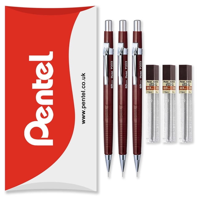 Pentel Automatic Mechanical Pencils with Refills, 0.3mm, HB Lead, 6 Count