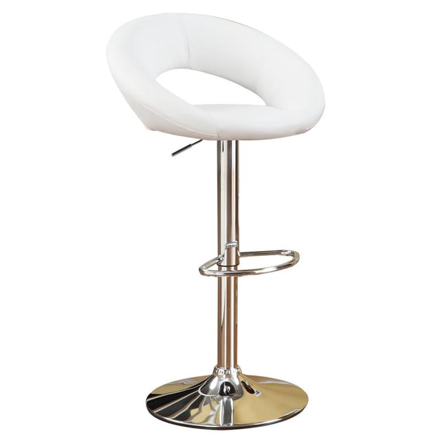 Poundex Height Adjustable 35" Faux Leather Barstool Set in White (Set of 2)
