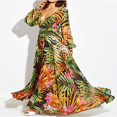 thumbnail image 4 of KEINXS Robe Maxi Bohème pour Femmes, Robe d'Été Tropicale à Fleurs, Manches Longues, Coupe Ample, Robe de Plage, 4 of 6