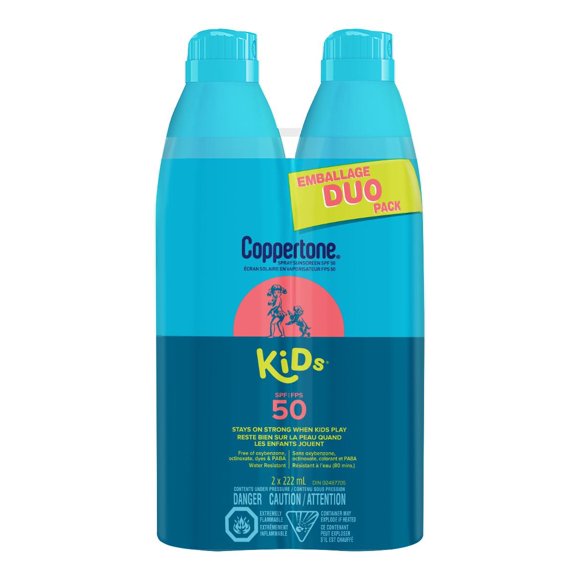 Coppertone Kids Sunscreen Spray SPF 50 Duo Pack, Hypoallergenic Sunscreen for Kids, 2 x 222mL