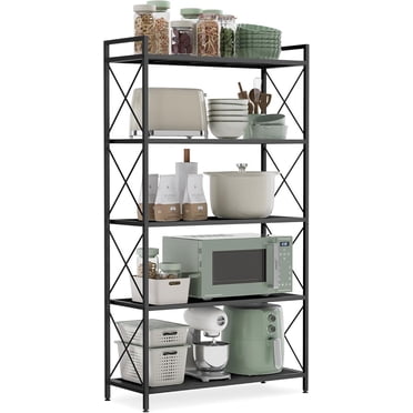 SONGMICS Étagère de Rangement en Métal à 5 Niveaux, Unité d'Étagères avec Cadres Latéraux en X, Treillis Dense, pour Entrée, Cuisine, Salon, Salle de Bain, Style Industriel, Noir Encre