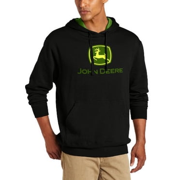 John Deere Mens Standard Trademark Logo Core Hood Pullover Fleece, Black, XX-Large